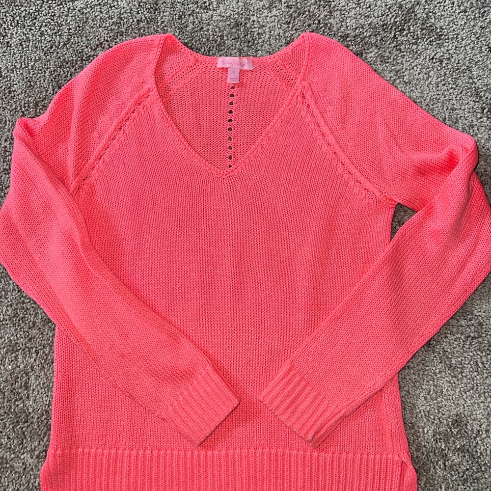 Lilly Pulitzer Coral V-Neck Sweater small long sleeve